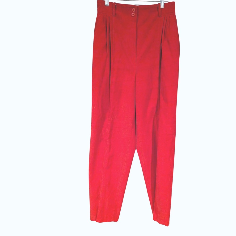 Smart Parts Womens Red Corduroy‎ Pleated High Waisted Pants Vintage 80s